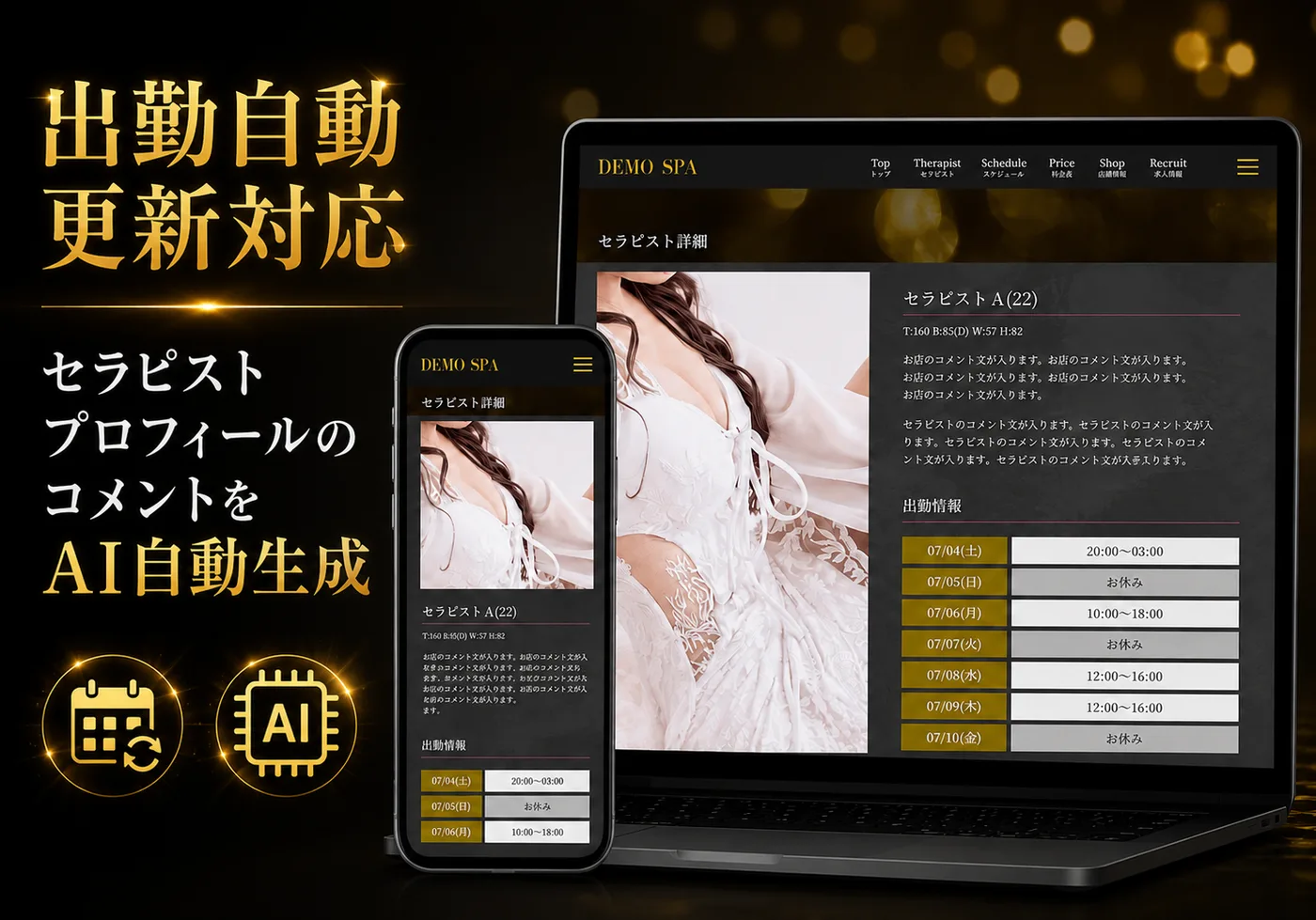 セラピスト情報の自動更新機能の画面イメージ