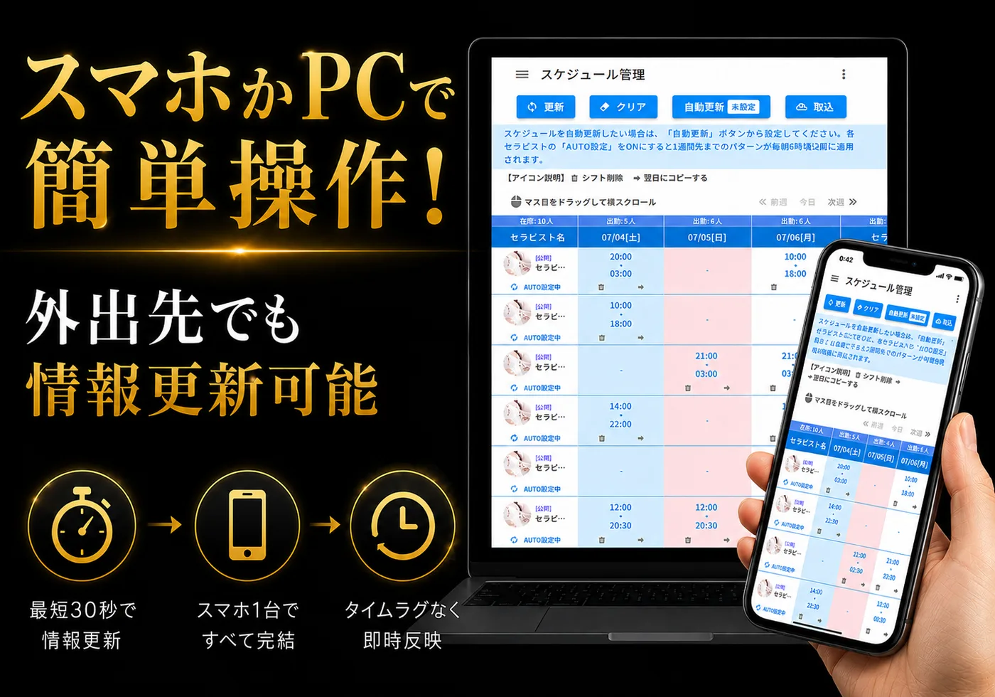 スマホで直感的に操作できるメンズエステ用管理システム